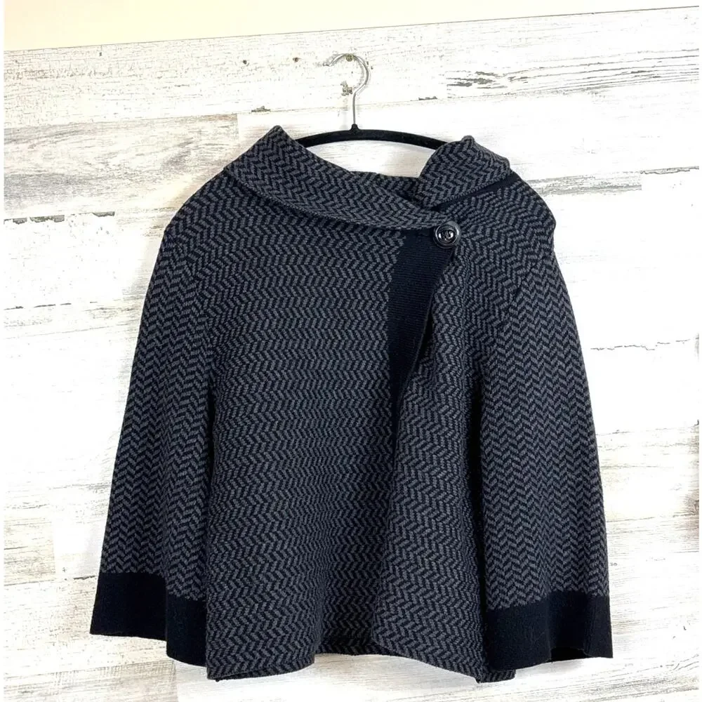 Tribal Women’s L Black Gray Chevron Knit 3/4 Sleeve One Button Sweater Wrap